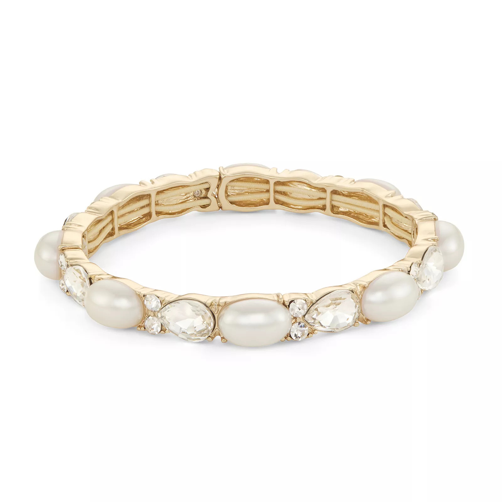 You're Invited Gold Tone Simulated Pearl & Crystal Stretch Bracelet, Women's | Kohl's