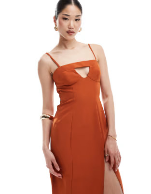 ASOS DESIGN structured maxi dress with cut out detail in rust | ASOS (Global)