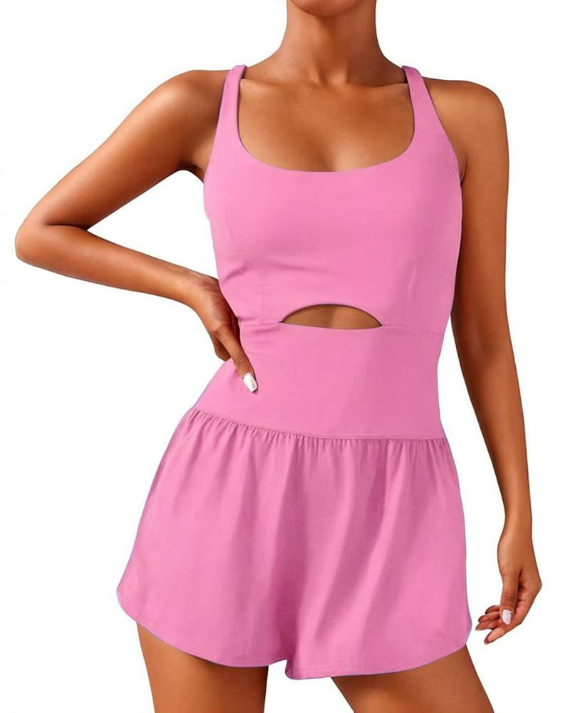 Womens Workout Romper Sexy Sleeveless Athletic Rompers One-Piece Running Onesie Jumpsuit Summer G... | Amazon (US)