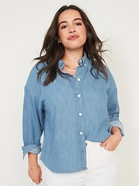 Long-Sleeve Cropped Jean Boyfriend Shirt for Women | Old Navy (US)