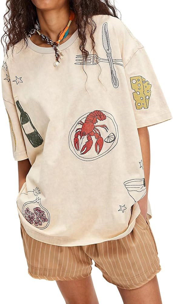 Womens Oversized Baggy Loose Fit Tees T Shirts Graphic Short Sleeve Cute Teen Girls Preppy Going ... | Amazon (US)