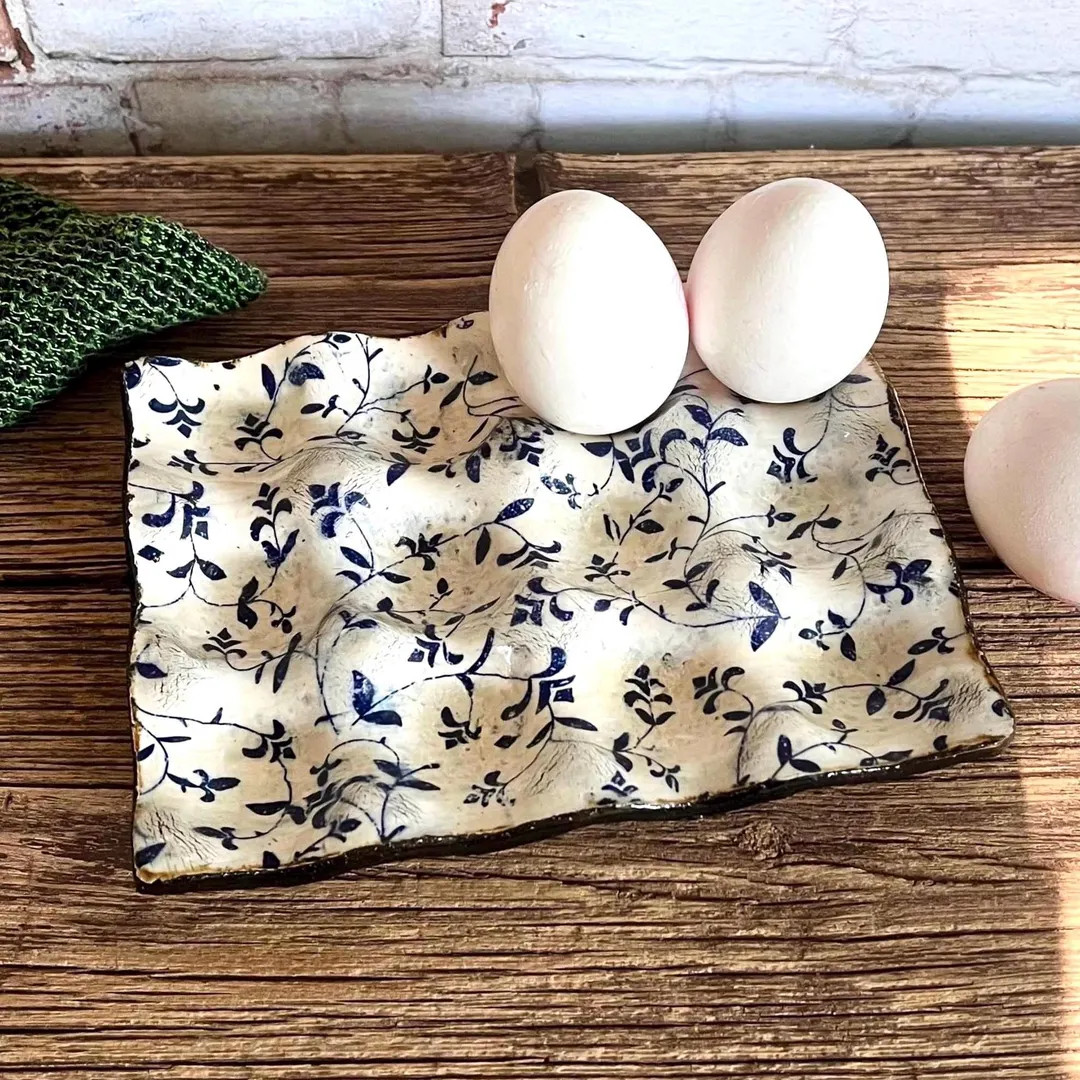 White Floral Rustic Ceramic Egg Tray ,12grids Egg Tray,handmade Egg Holder Countertop ,vintage Eg... | Etsy (US)