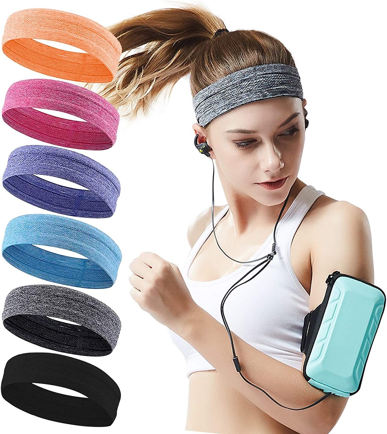 QiShang Workout sweatbands for Women Head,Sport Hair Bands for Women's Hair Non Slip,Moisture Wic... | Amazon (US)