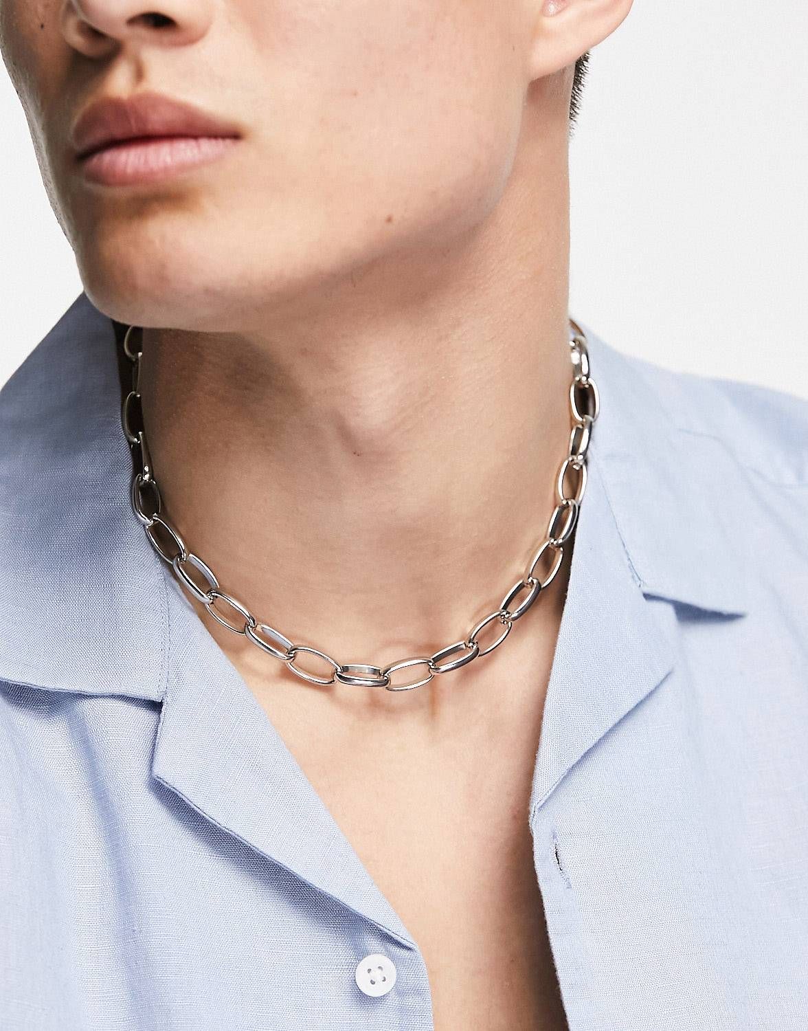 Jack & Jones chunky chain necklace in faux silver | ASOS (Global)