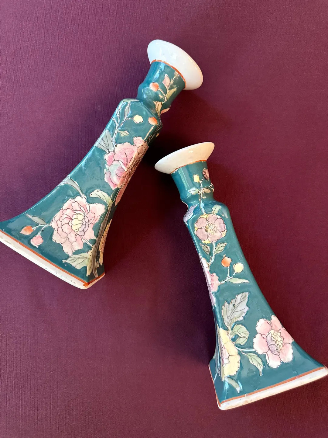 Vintage Porcelain Chinoiserie Candlestick Holders - Etsy | Etsy (US)