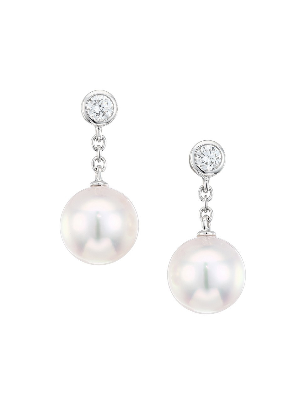 18K White Gold, Diamond & 8MM White Round Akoya Pearl Drop Earrings | Saks Fifth Avenue