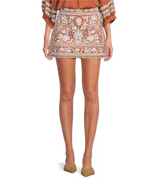 J.Marie Kennedy Floral Embroidered High Rise A-Line Mini Skirt | Dillard's | Dillard's