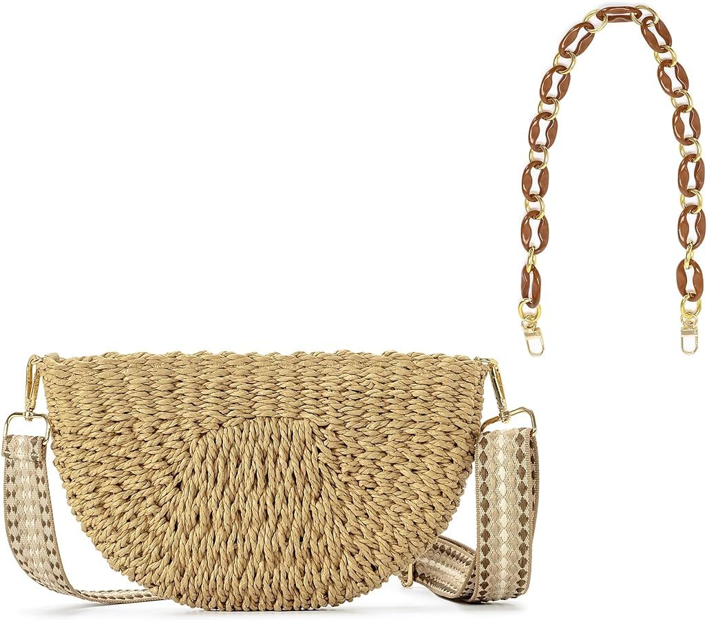 Herald Semicircle Handmade Straw Crossbody Bag for Women, Summer Chic Woven Handbag Shoulder Purs... | Amazon (US)