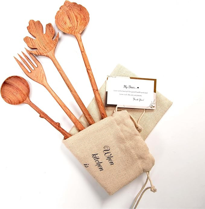 4 Wooden Spoons and Forks Set, Set Wooden Salad Spoons, Real Housewives Gifts, Kitchen Gifts for ... | Amazon (US)