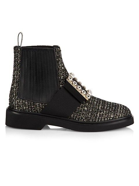 Viv Rangers Strass Buckle Tweed Chelsea Boots | Saks Fifth Avenue