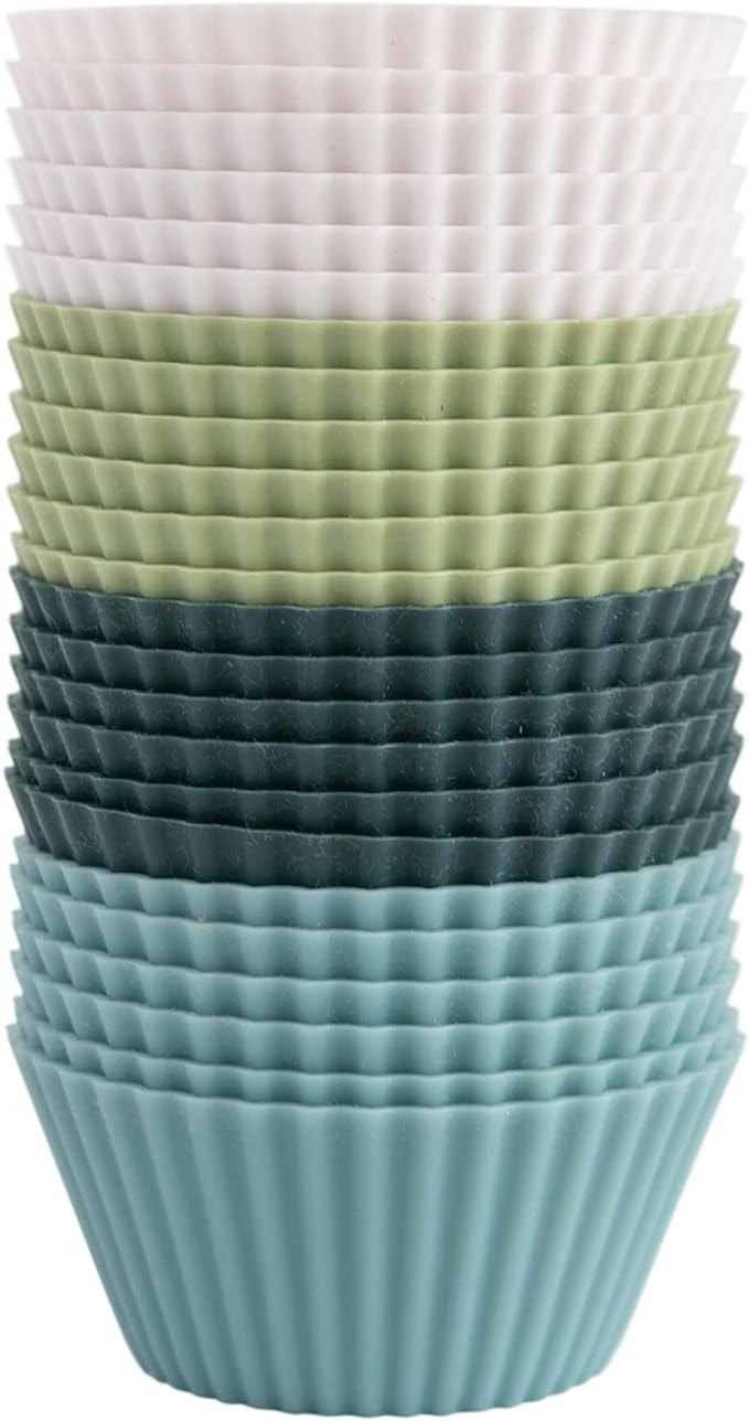 The Silicone Kitchen Reusable Silicone Baking Cups - Dishwasher Safe, BPA Free ((White,Dusty Blue... | Amazon (US)