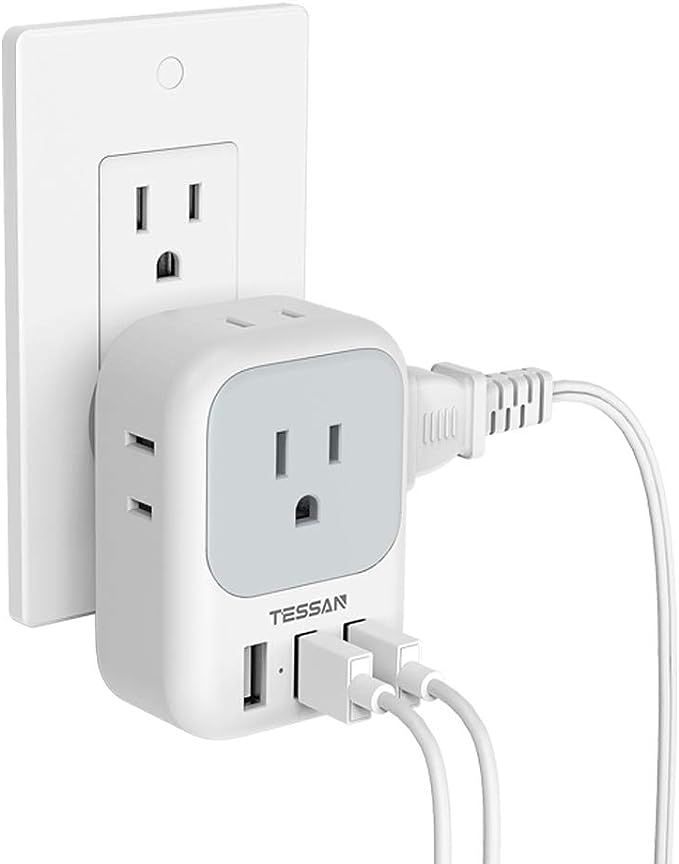 Multi Plug Outlet Extender with USB, TESSAN Electrical 4 Outlet Box Splitter with 3 USB Wall Char... | Amazon (US)