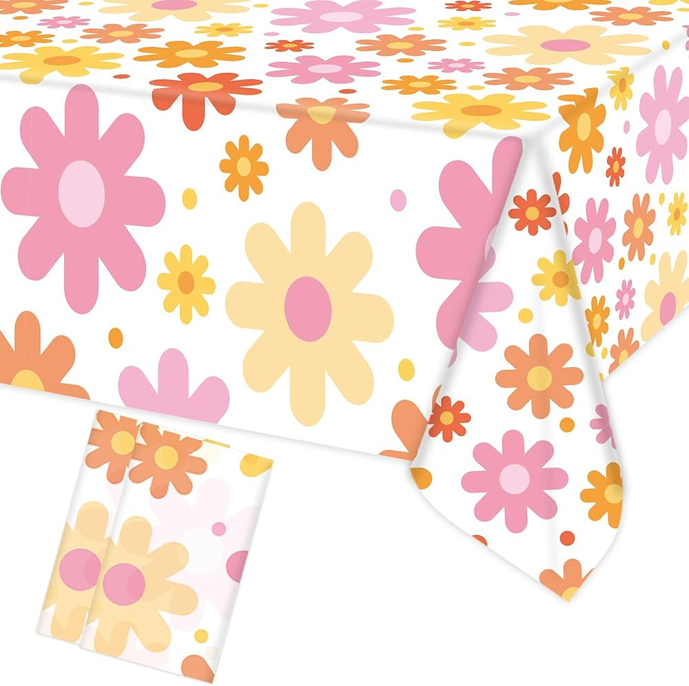 Augisteen Groovy Daisy Tablecloth Plastic Boho Flowers Table Covers Retro Hippies Flower Disposab... | Amazon (US)