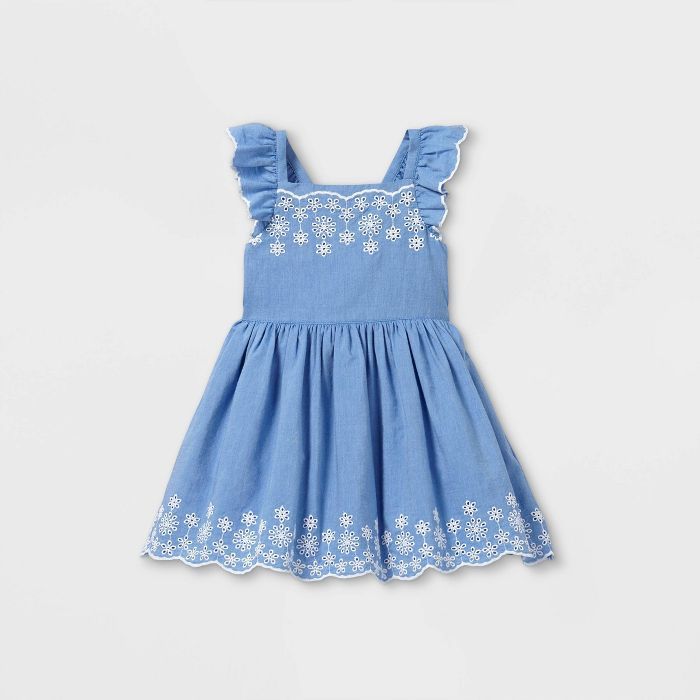 Toddler Girls' Embroidered Flutter Sleeve Dress - Cat & Jack™ Blue | Target