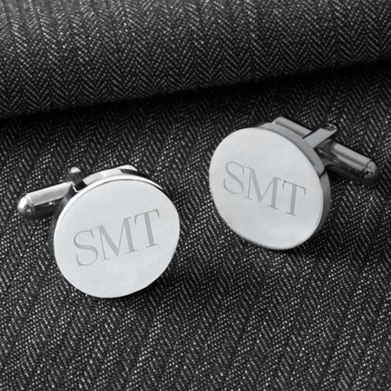 Silver Round Groomsmen Cufflinks | Personalized Groomsmen Gift | Classic Engraved Custom Cuff Lin... | Etsy (US)
