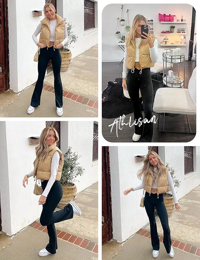 Athlisan Womens Cropped Puffer Vest Stand Collar Zip Up Lightweight Padded Coat | Amazon (US)