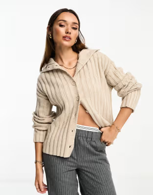 NA-KD x Moa Mattsson button detail ribbed cardigan in beige | ASOS (Global)