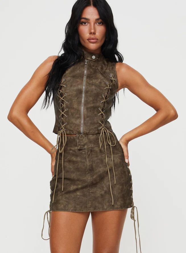 Ceejay Faux Leather Mini Skirt Brown | Princess Polly US
