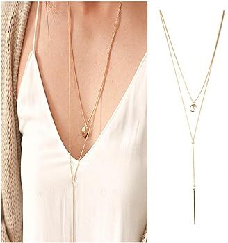 Bohemia Layered Bar Coin Necklace Gold Vertical Bar Y Lariat Necklace Long Disc Pendant Necklace ... | Amazon (US)
