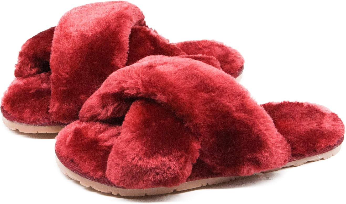 Women's Fuzzy Fluffy Furry Fur Slippers Flip Flop Open Toe Cozy House Memory Foam Sandals Slides ... | Amazon (US)