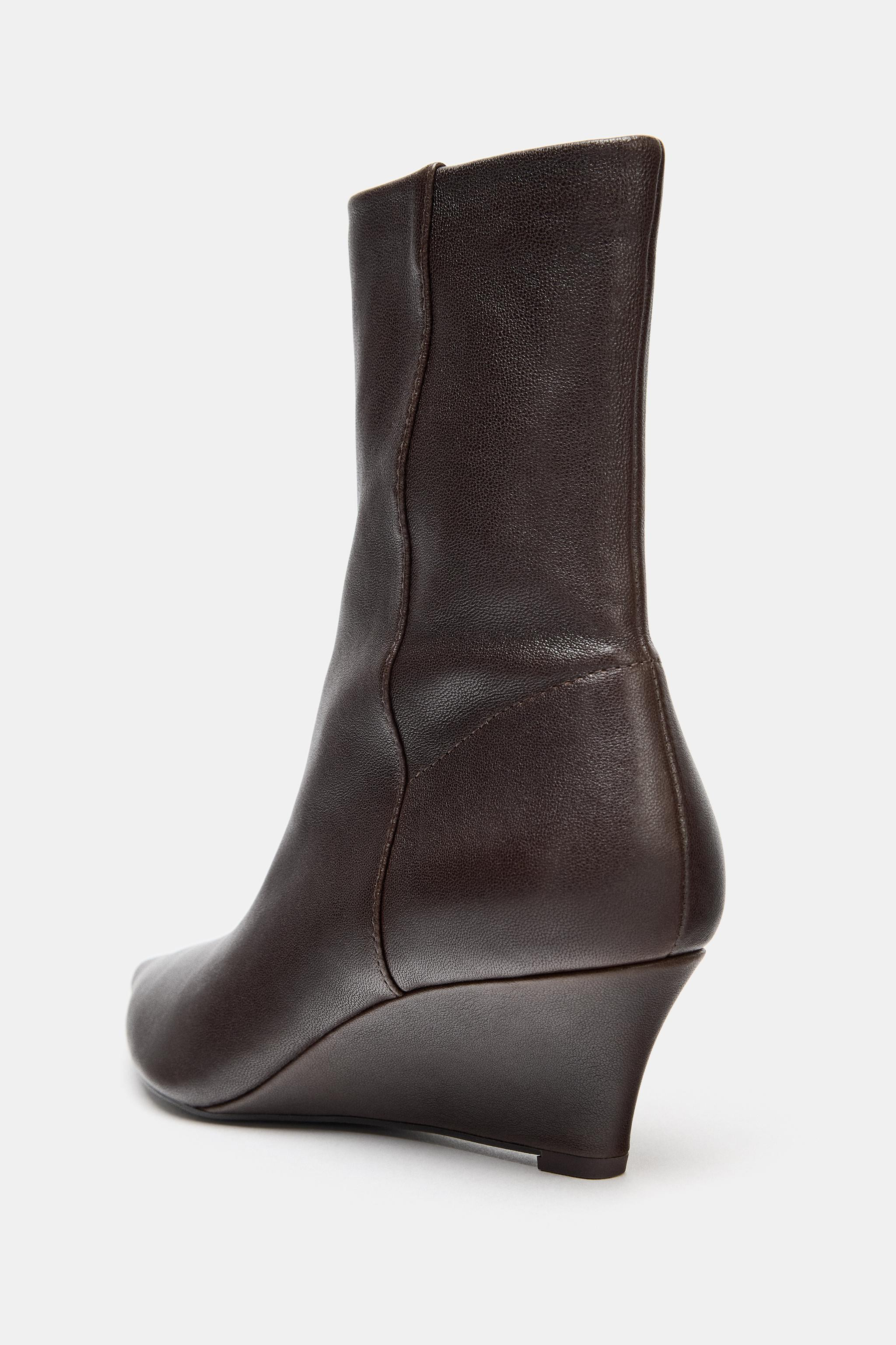 LEATHER WEDGE HEEL ANKLE BOOTS | Zara UK