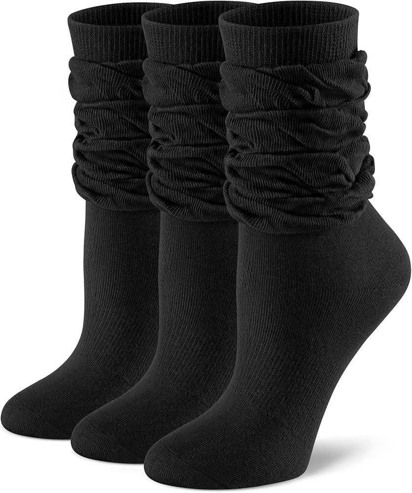 FITRELL Slouch Crew Socks for Women, 3 Pairs Soft Cotton Mid Calf Cute Retro Scrunch Socks | Amazon (US)