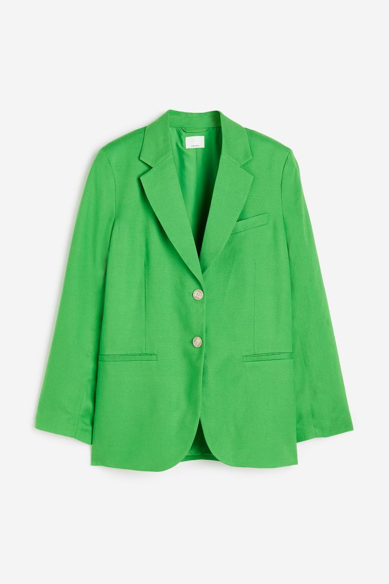 Single Breasted Blazer - Long sleeve - Regular length - Green - Ladies | H&M AU | H&M (AU)