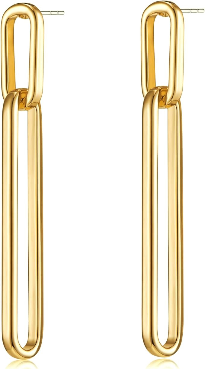 FAMARINE Gold Chain Earrings Drop Dangle Earrings for Women Girls Paperclip Link Chain Earrings | Amazon (US)