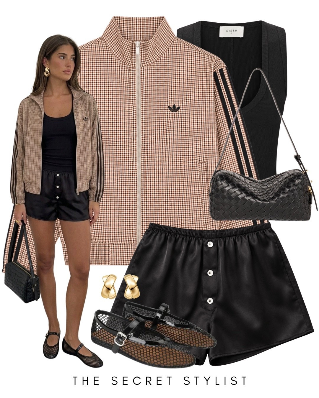 Adidas ASOS track check jacket Firebird 
Satin shorts
Topshop
Ballet flats
Elleme woven bag
Cool girl summer outfit autumn

#LTKuk #LTKsummer #LTKautumn