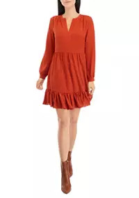 Women's Long Sleeve Split Neck Tiered Babydoll Dress | Belk