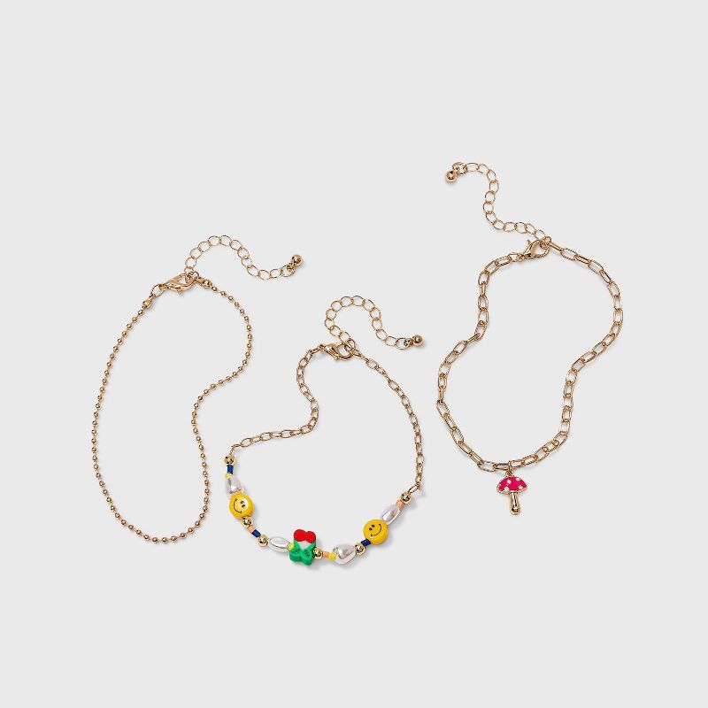 Smiley Face Simulated Pearl and Mushroom Anklet Set 3pc - Wild Fable™ | Target
