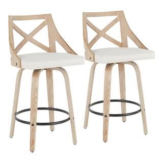 Lumisource Charlotte 26 in. Cream Fabric and White Washed Wood Counter Stool (Set of 2) B26-CHARL... | The Home Depot