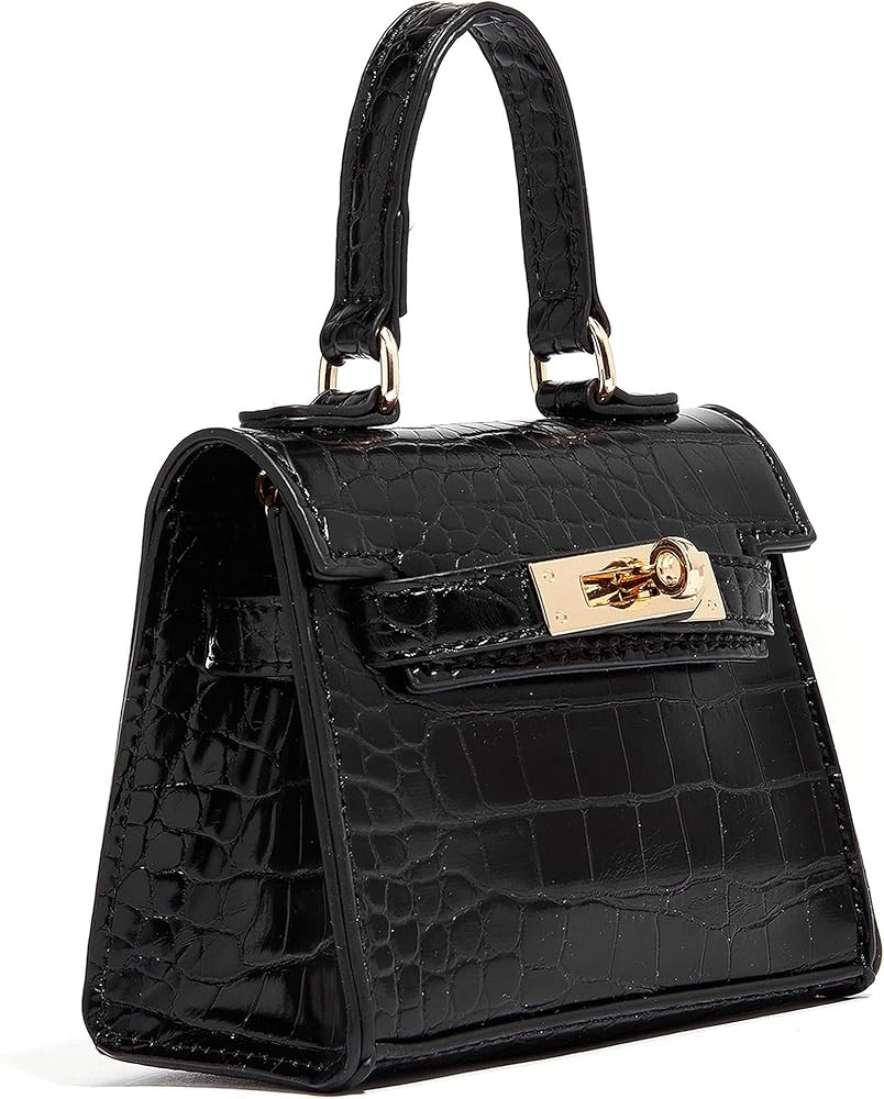 LIKE DREAMS Women's Lux Micro Mini Faux Croc-embossed Vegan Leather Top Handle Fashion Crossbody | Amazon (US)