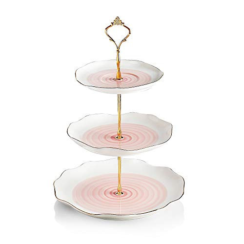 Sweejar 3 Tier Ceramic Cake Stand,Dessert Stand,Cupcake Stand,Tea Party Pastry Serving Platter,Food Display Stand for Tea/Coffee/Birthday/Wedding/Women/Afternoon/Gift - Pink | Amazon (US)