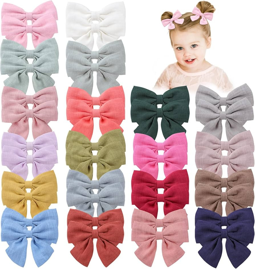 OAOLEER Hair Clip, 40Pcs 3.5Inch Hair Bows for Toddler Girls, Linen Neutral Pigtail Bows Accessor... | Amazon (US)