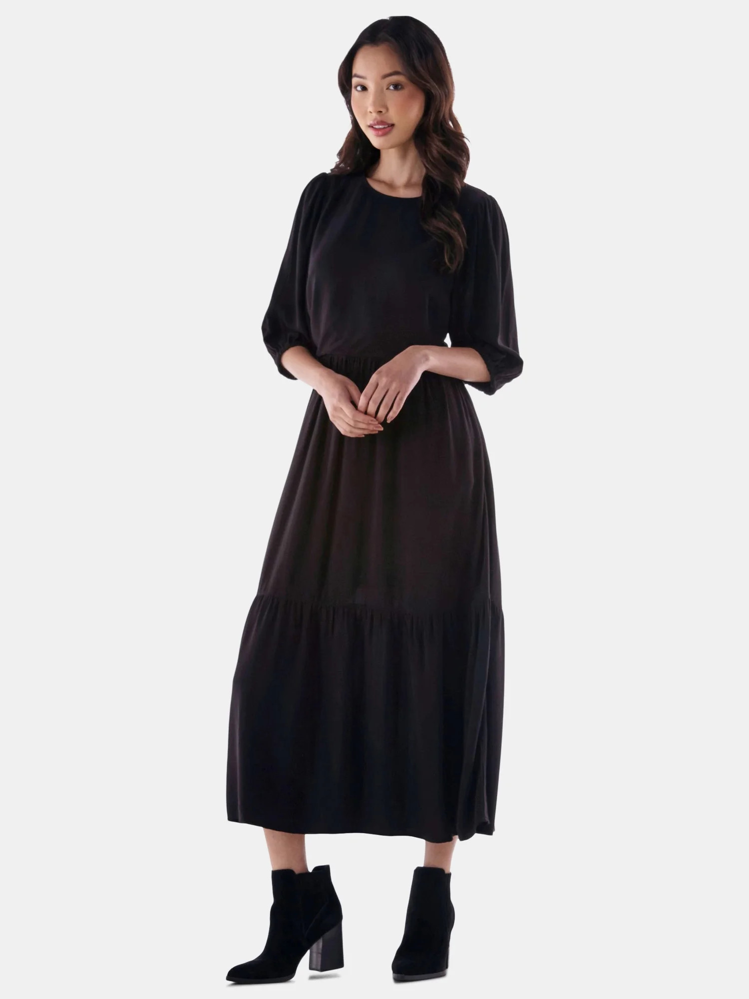 Time and Tru Women’s and Women's Plus  Tie-Back Midi Dress, Sizes XS-4X - Walmart.com | Walmart (US)