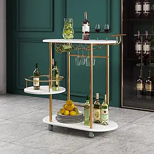 PAUKIN Gold Bar Carts with 3-Tier Storage Swivel Shelves, Mobile Bar Serving Cart with Wine Rack ... | Amazon (US)
