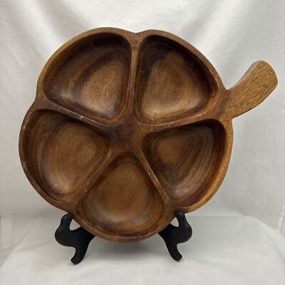 Vintage Wooden Hand Made Clover Shaped Serving Tray Large | eBay US