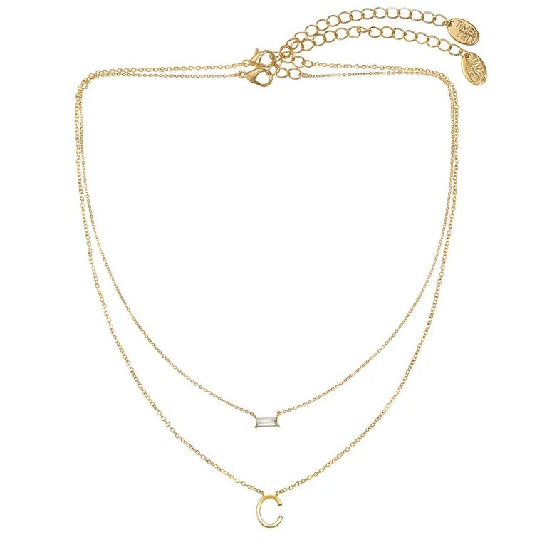 Time and Tru Women's Gold Initial Letter "C" Necklace Set, 2 Piece Set | Walmart (US)