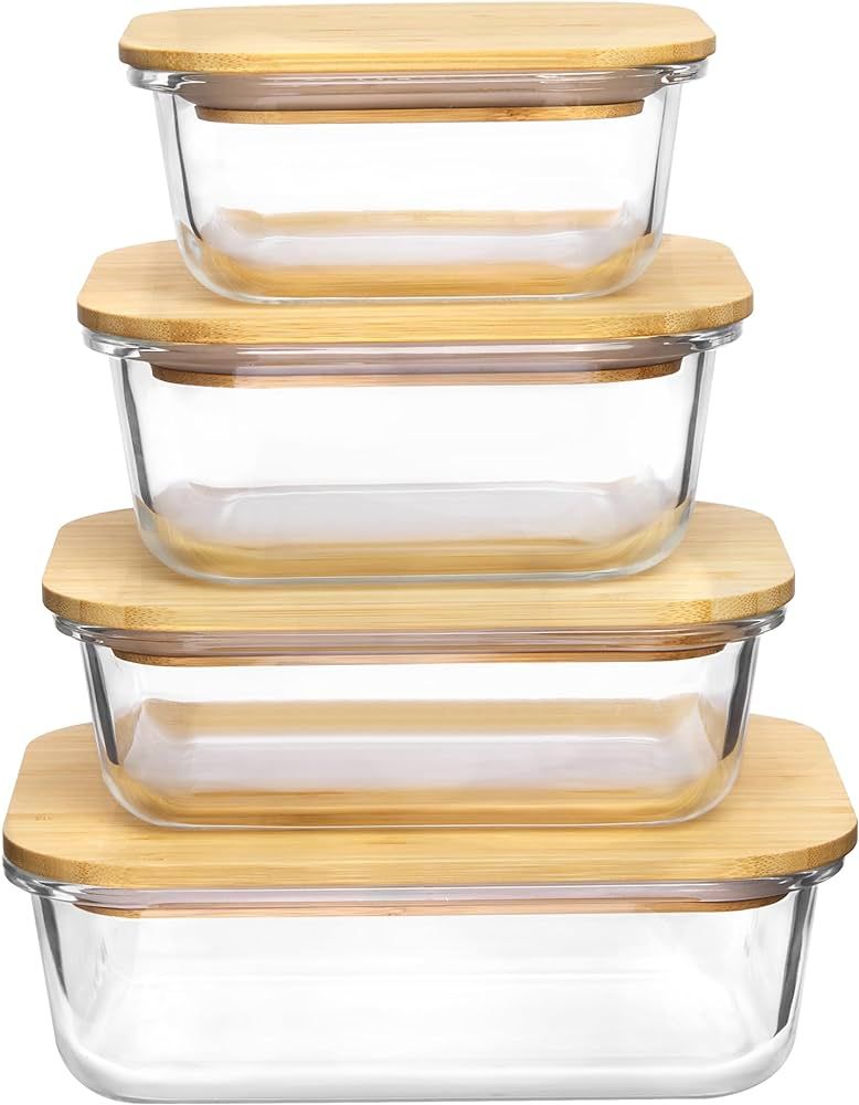 Vtopmart Glass Food Storage Containers with Bamboo Lids, 4 Pack Meal Prep Glass Containers Bento ... | Amazon (US)