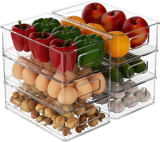iPEGTOP Set Of 6 Refrigerator Organizer Bins, Stackable Plastic Fridge Organizers with Handles fo... | Amazon (US)