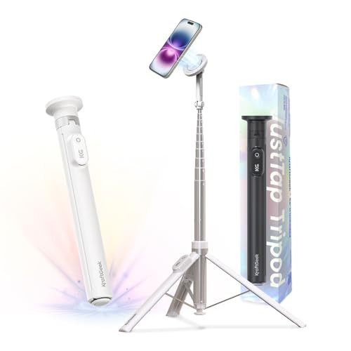 KraftGeek Magnetic Phone Tripod for iPhone MagSafe – 66'' Automatic Selfie Stick with Remote, Portable Tripod Stand for Video Recording, Travel, Vlogging (White) | Amazon (US)