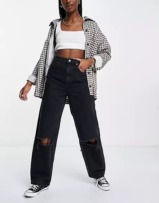 Topshop baggy jeans with rips in washed black | ASOS (Global)