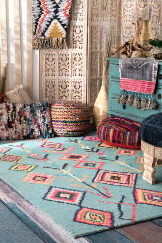 Rugs USA Turquoise Berber Moroccan Diamond rug - Bohemian Rectangle 2' x 3' | Rugs USA