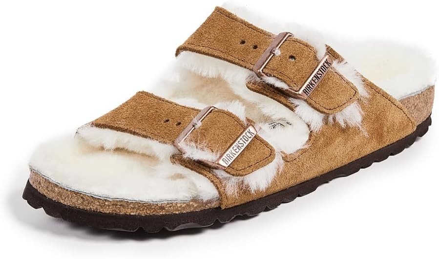 Birkenstock Women's Arizona Shearling Sandals, Mink, 5 Medium US | Amazon (US)