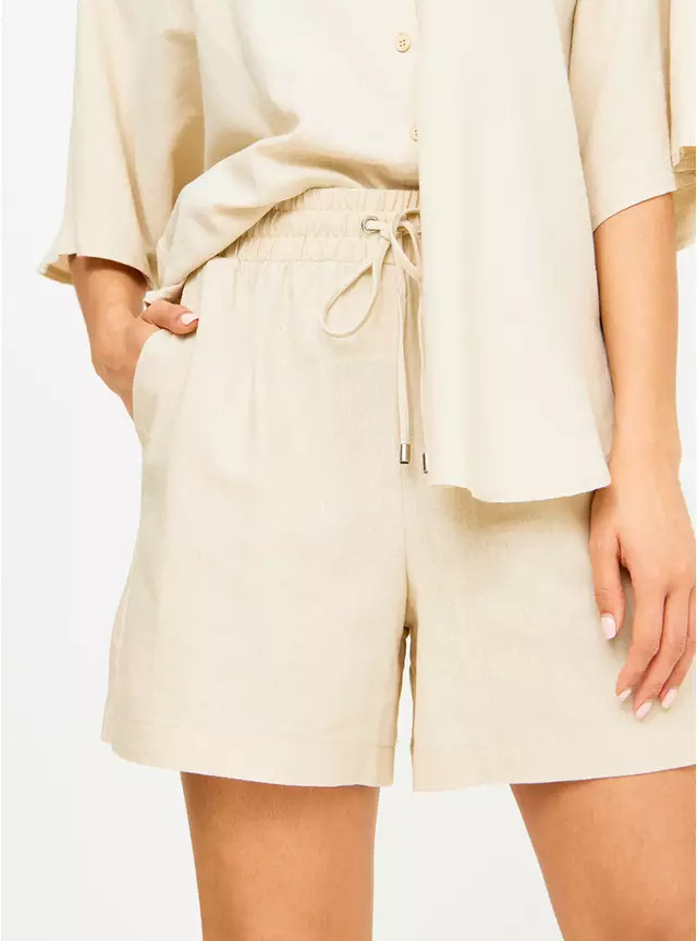 Buy Stone Linen Blend Drawstring Shorts 8 | Shorts | Tu | Tu Clothing