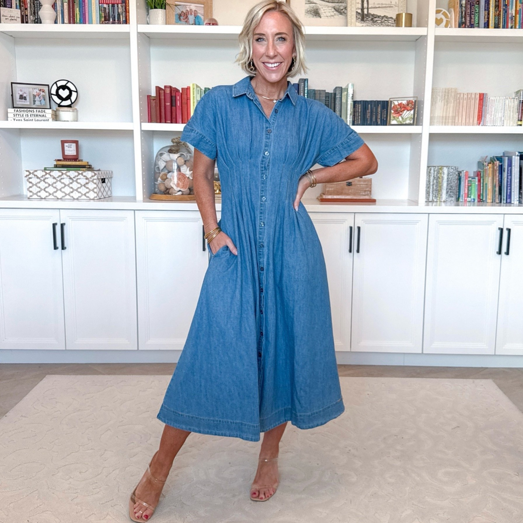 Walmart - more new dresses. Pleated Waist Midi Shirtdress w/ Short Sleeves - size XS. $27.98. 3 colors. 

#LTKSeasonal#LTKOver40#LTKPetite