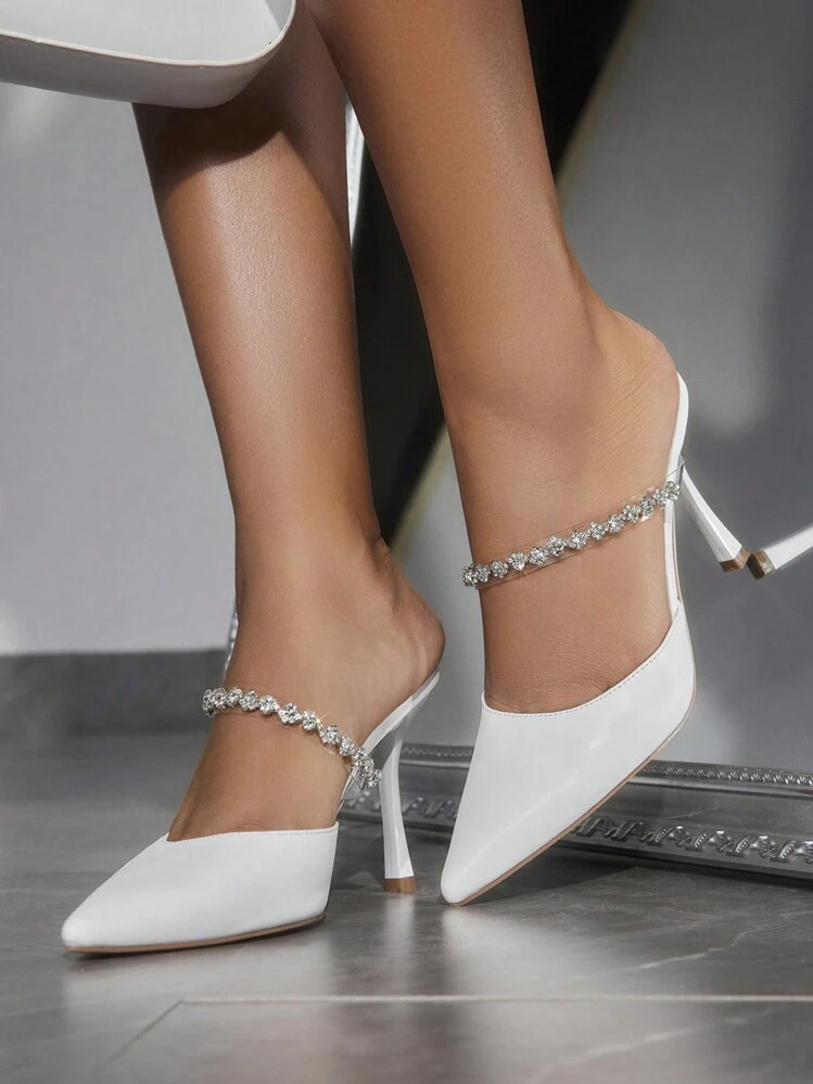 CUCCOO CHICEST Ladies' Single High Heeled Shoes With Plain And-Set Rhinestone Spring Shoes Spring Break Easter Prom Heels For Christmas Elegant Shoes | SHEIN