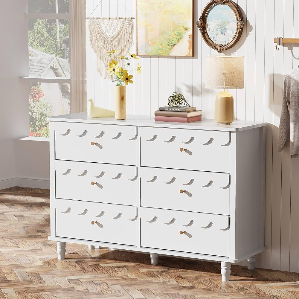 Anbuy White 6 Drawer Dresser for Bedroom, Modern Wide Chest of Drawers, Scalloped Organizer Stora... | Amazon (US)