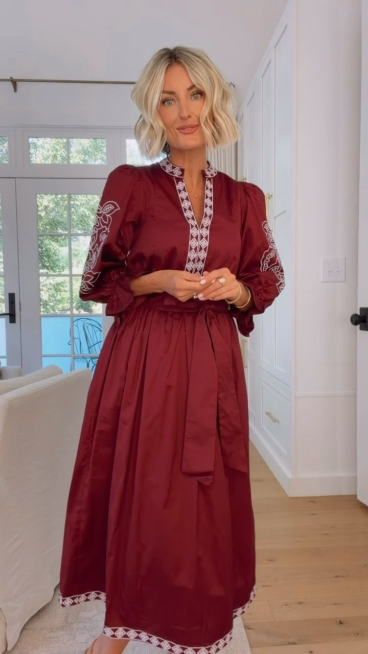 How pretty would this dress be for family photos?! Love the embroidery and color, so good for fall. Wearing XS

Loverly grey, Avara, burgundy dress, embroidered midi dress women

#LTKootd #LTKSeasonal